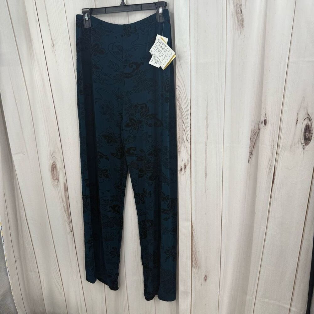 QVC CitiKnits Women’s Medium Blue Green Velvet Stretchy Slinky Pants New